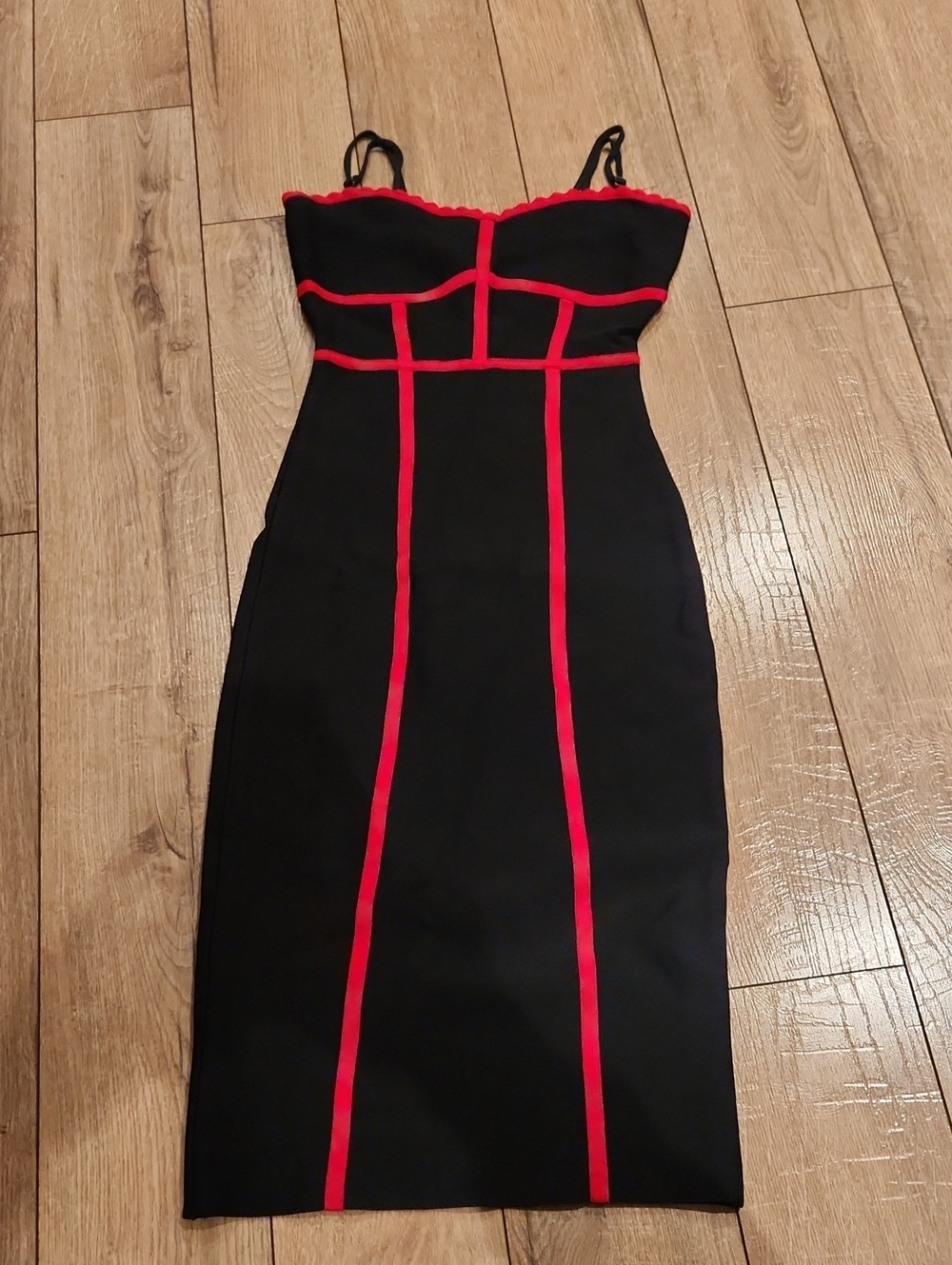 BCBGMaxAzria Black Midi Dress with Red Piping
